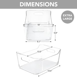 Tiawudi 2 Pack Plastic Storage Bins, X-Large Pantry Organizer, Clear Storage Containers and Organizer Bins, Multi-Use Bins for Home, Kitchen and Cabinet