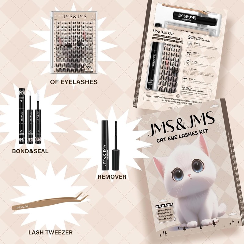 JMS&JMS Bunny Lash Clusters Kit, Anime Eyelash Clusters with Spikes,