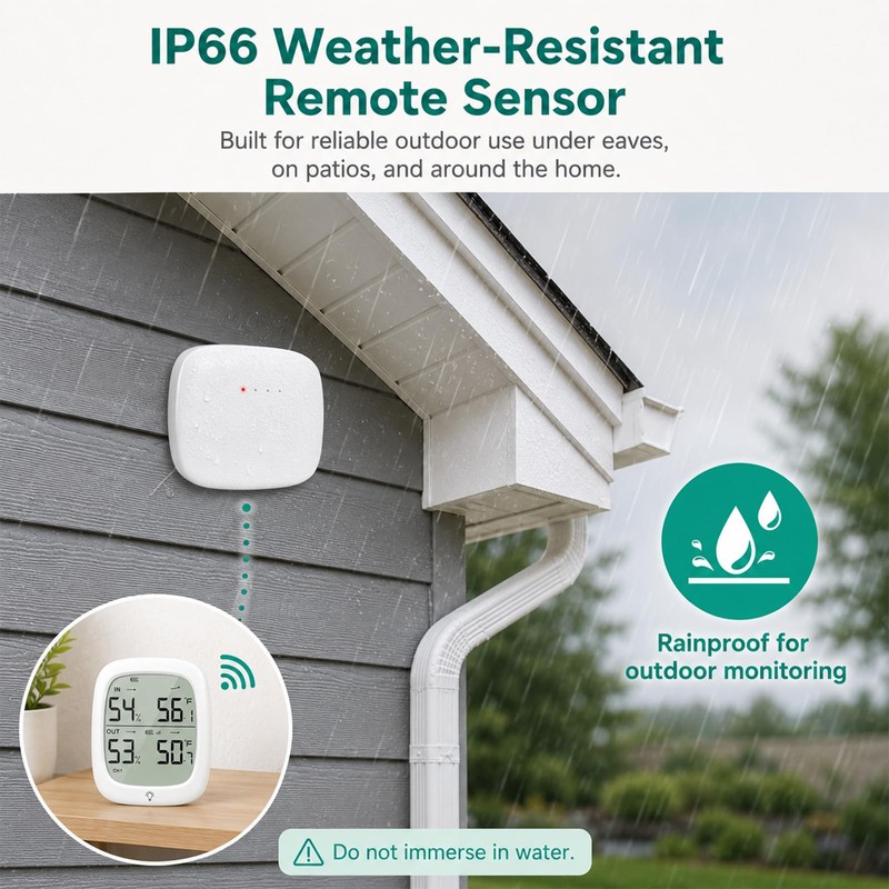 RUIKORING Wireless Indoor Outdoor Thermometer Hygrometer, 330 ft Sensor