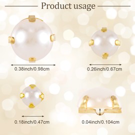PAGOW 300PCS Sewing Pearl Beads Rhinestones Sew Flatback Half Round for Craft Garment (Gold Claw, 5mm,7mm,10mm)