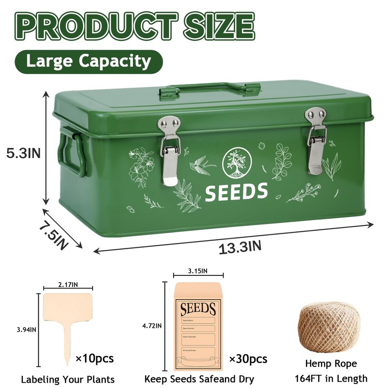 Kjyunk Seed Storage Box, Seed Storage Organizer with Garden String,