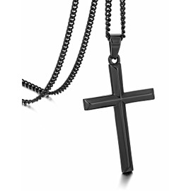 XIKEO Mens Cross Necklace, Black Cross Pendant Necklace for Men, Stainless Steel Cross Chain for Men Boys (55CM, Black)