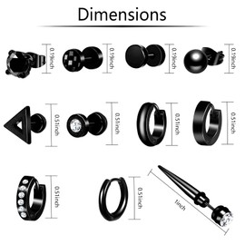 ONESING 15 Pair Earrings for Men Black Mens Earrings Stainless Steel Black Earrings Cross Earrings for Men Women Hypoallergenic Dangle Hoop Earrings Stud Earrings Set