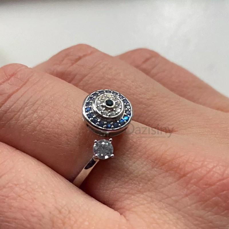 Dazisiny 2 Anillo Ojo Turco Y Anillo Anti Ansiedad Zafiro