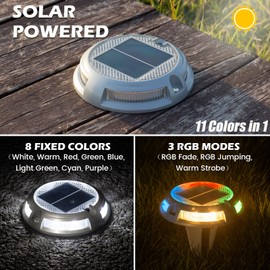 SIEDiNLAR Solar Driveway Lights Outdoor 16 LEDs 9 Modes, Dock Markers Deck Lights Waterproof Warning for Driveway Step Walkway Pathway Ground Yard Garden, RGB (12 Pack)