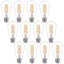 MYEMITTING Dimmable ST58 LED Edison Bulbs, 4.5W Equivalent to 40W Vintage Light Bulbs, E26 Base 2700K ST58/ST19 LED Bulbs, Antique Flexible Spiral LED Filament Light Bulbs - Clear Plastic 12Pack