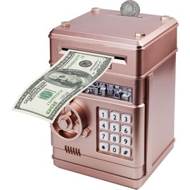 Piggy Bank Electronic Mini ATM for Kids,Money Safe Box Cash Coin Can Password Code Lock for Kids-Hot Gift,Best Present for Children Boys Girls (Silver) - Color: Rose Gold