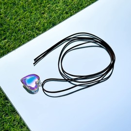 Chunky Heart Choker Necklace for Women - Colorful Big Glass Puffy Heart Necklace with Adjustable Velvet Chain, Y2K Aesthetic Grunge Jewelry Gifts for Teen Girls (Colorful+Black Chain)