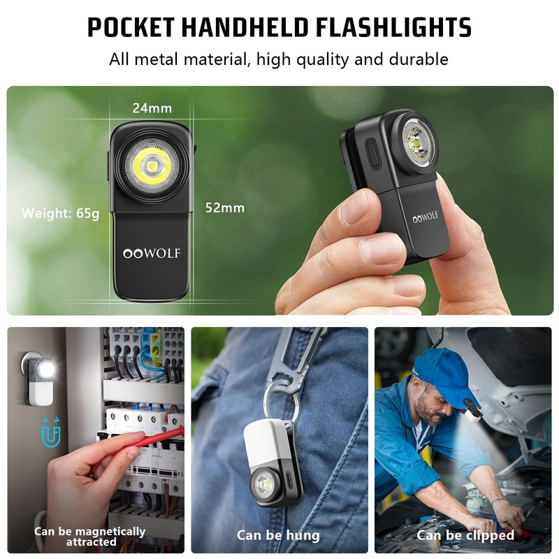 OOWOLF LED Flashlight Clip or Magnets Install, Bright Tactical Torch