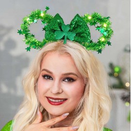 CASDRE - Diadema iluminada para el día de San Patricio, diadema verde con lazo de trébol para el cabello irlandés brillante para mujeres y niñas