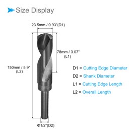 CoCud Reduced Shank Twist Drill Bit 23.5 mm Cut Edge 1/2 Inch Shank Nitride Coated High-Speed Steel 9341 Rotation Drill Bits - (Applications: for Stainless Steel Metal Wood)