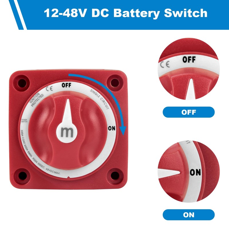AOWEITOUR 300A Boat Battery Disconnect Switch,ON/Off Heavy Duty Cutoff Switch,12V