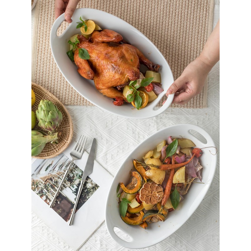YHOSSEUN Large Serving Bowl with Handles, 1.5 Quarts Oval Serving