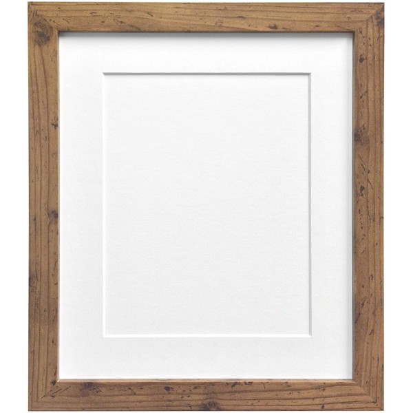 FRAMES BY POST 25mm wide H7 Rustic Oak Picture Photo Frame with White Mount 24"x18" for Pic Size 18"x12" (Plastic Glass)