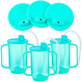 Sliner 3 Pcs Adult Sippy Cups 12 oz Plastic Spill Proof Drinking Cups with Straw Lid 2 Handles Straw Cups for Adults Liquid Feeding Elderly Disabled Hospital Patients Convalescent