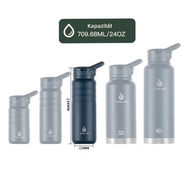 IDEUS Vacuum Insulated Water Bottle, 24 oz (710 ml) Stainless Steel Double Wall Bottle Metal Sports Canteen with Leak-Proof Screw Cap (Navy Blue)