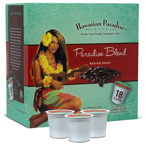 Hawaiian Paradise Coffee Keurig Cups Paradise Blend { 18 Cups } Smooth Rich Aromatic World Class Premium Flavored Grounds Gourmet | Medium Roast From The Finest Beans | Hawaiian Island Favorites