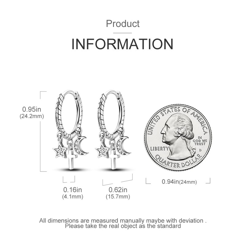 Hapour 925 Sterling Silver Earrings Small Star Moon Cross Snake