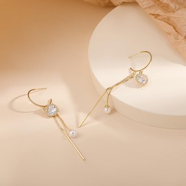 YDSURE Women's Ring Earrings, Simple Design, Dangling Metallic, Hypoallergenic, 18K Gold, Sparkling, Fashion 925 Silver, Diamond, Metal Allergy-friendly Pearl Hoop, Sterling Silver Silver Copper, No