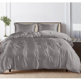 Linenwalas Tencel Lyocell Duvet Cover Set with Deep Pocket Fitted Sheet, Viscose Made from Eucalyptus Soft, Lightweight and Breathable Complete Bedding Set (Light Grey, California King)