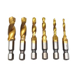 Flylin 6-Piece Combination Tap, 1/4 Inch HSS Screw Hex Shank Countersink Tools Drill Bit Set M3-M10, Electro Tools Accessories Cutting for Metal Wood Plastic Thin Aluminium