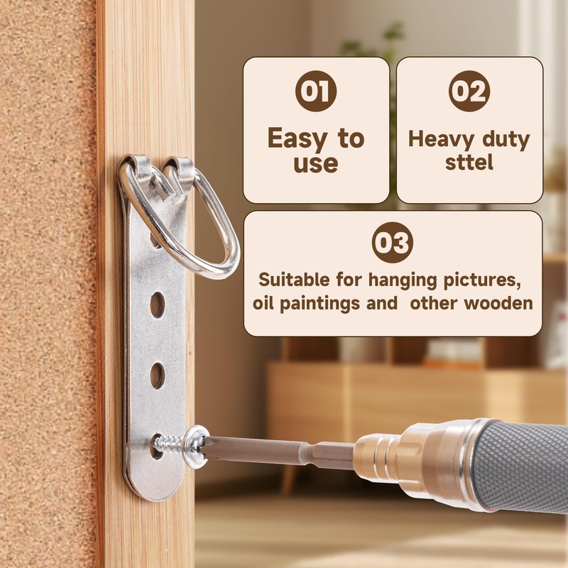 Pndeyo 6pcs D-Ring 4 Hole Picture Hangers with 24pcs Screws,