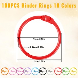 QUMENEY Pack of 100 Metal Binder Rings Colourful Index Index File Rings Loose Leaf Binder Ring Key Ring for Home School Office 25 mm (10 Colours)