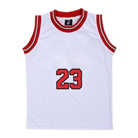 VEGAS APPAREL Kids Basketball Kit, 2 Piece Sleeveless Kids Basketball Jersey Shirt Basketball Outfit for 2-14 Years Boy (6 Years, Red & White)