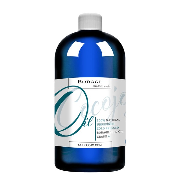 Dr Joe Lab Borage Seed Oil - 100% Pure Cold Pressed Non-GMO High GLA PA & Hexane-Free Premium Grade Carrier Oil for Skin Hair Nails Body Beard Face 16 oz - All Skin Types - Packaging May Vary