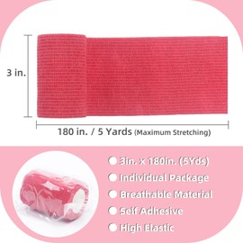 IndigoCase 6 Pack Self Adhesive Bandage Wrap 3 Inch, Red Color Bandages Variety Pack, Elastic Grip Tape, Sports Wraps, Vet Wrap, Large Bandages Bulk for Knee, Ankle, Dogs and Horses.