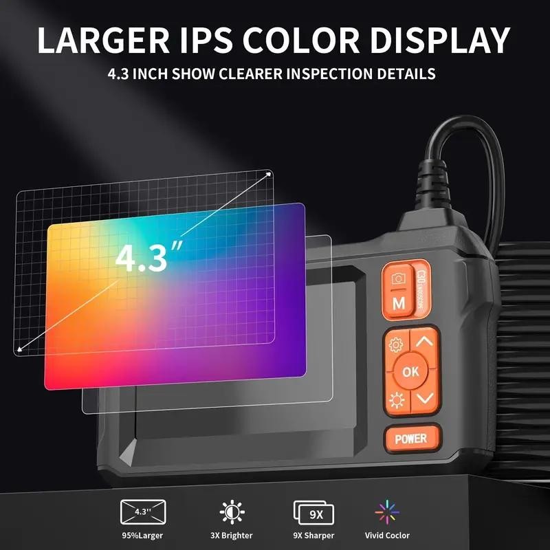Industrial Endoscope Borescope Camera with Light, 4.3 Inch Screen HD