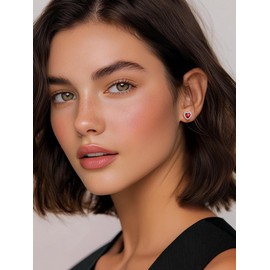 Birthstone Stud Earrings Cubic Zirconia Diamond Heart Stud Earrings for Women Dianty Hypoallergenic Earring Red July Birthday Gift for Women