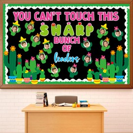 Justforjoyful 96pcs Cactus Bulletin Board Set Classroom Decorations Green Plants DIY Photo Craft Cutouts You Can’t Touch This Sharp Bunch Of Leaders Cutout for Classroom Chalkboard Wall Decor Supplies