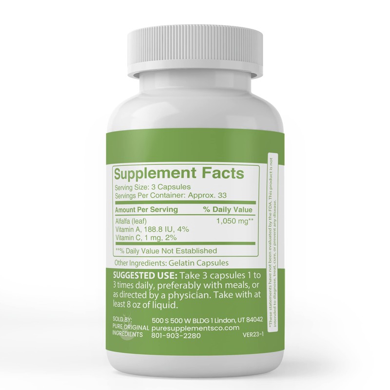 Pure Original Ingredients Alfalfa Leaf, (100 Capsules) Always Pure, No