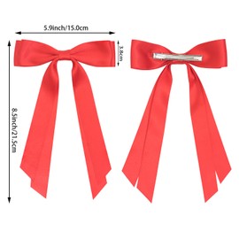 2 Pack Red Ribbon Bows for Hair, Red Bow Hair Clips with Long Tails Hair Ribbons for Girls Women