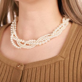 Xerling Vintage 1920s Layered Faux Pearl Necklaces Imitation Pearl Chains Flapper Costume Jewelry Necklaces for Party (Type A)