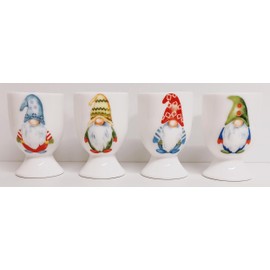 Lucky Gonks Egg Cups Set of 4 Bone China Gnome Like Figure Egg Servers Hand Decorated in UK