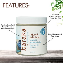 Baraka Infused Sea Salt - Neti Pot Salt for Sinus Rinse & Nose Cleaner, Essential Oil Infused Neti Salt, Nasal Salt w/Virginia Cedarwood, Palmarosa, Green Myrtle, Fir Balsam & Rosemary, 4 oz (1 Pack)