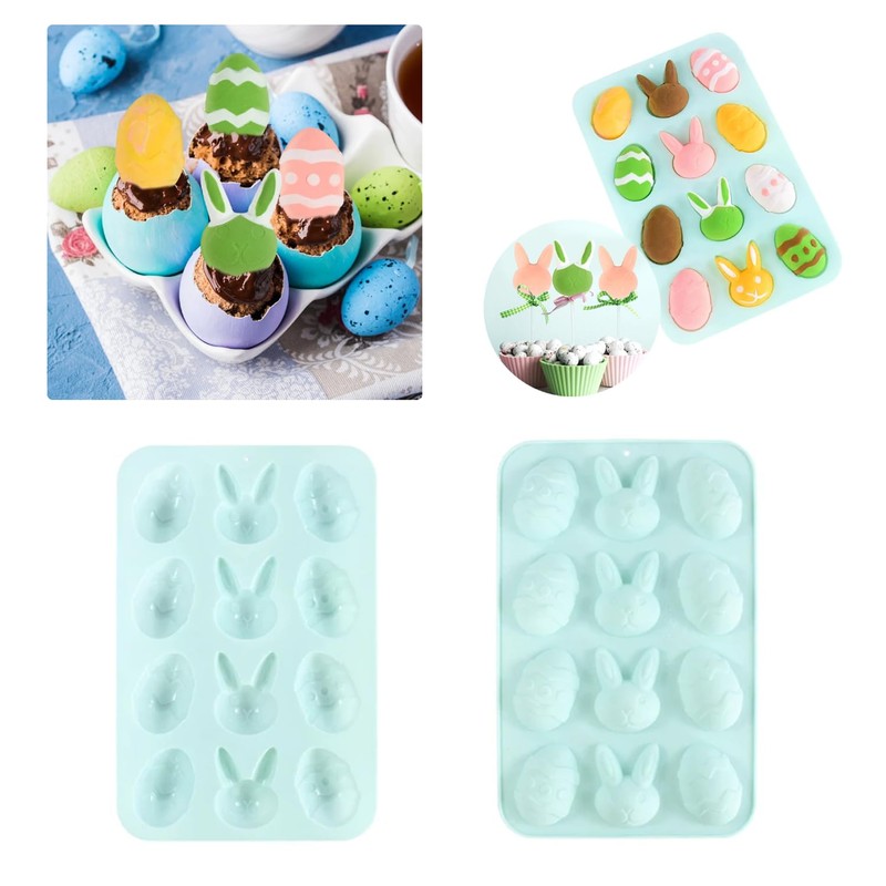 Easter Silicone Molds, 12 Cavity Bunny Egg Shape Fondant Chocolate