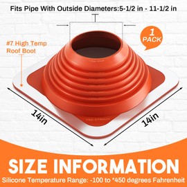 Yaocom Silicone High Temp Roof Boot Kit Metal Roof Flashing Boot Chimney Boot Metal Roof Pipe Boot Pipe Flashing Vent Boot, Orange(#7 Od 5-1/2"-11-1/2")
