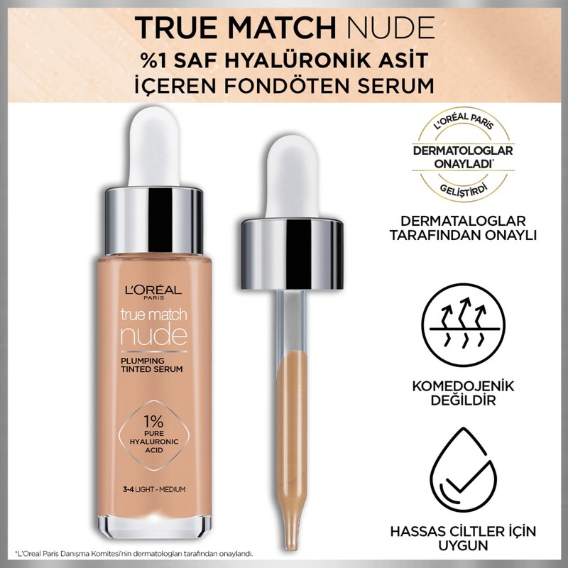 L'Oréal True Match Nude Plumping Tinted Serum Light Medium 3-4