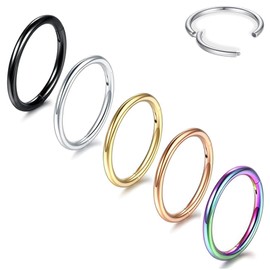 BodyAce 16G 18G Hoop Rings for Piercings, Stainless Steel Helix Tragus Earrings Hoop Nose Rings, 5pcs Lip Rings Sleeper Hinged Huggie Hoops [16G(1.2mm),Hoops:14mm]