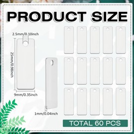 CRAFTYMELODY 60Pcs Stamping Blank Tags 25mm Stainless Steel Rectangle Stamping Tag Charms with Hole Blank Tag Pendant for DIY Craft Jewelry Making Necklace Earring Bracelets Pet Name Tags