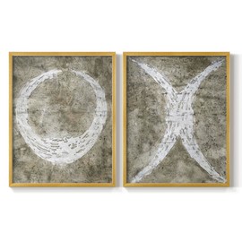 Renditions Gallery Set of 2 Peel & Stick Framed Prints, Abstract Wall Art, Circle & Cross Water Carrier Wall Decor, Re-Stickable - Ready to Hang - 8"x10" Gold Frame LT583