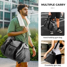 Rieeyrslza Sports Bag Men's Travel Bag with Shoe Compartment Gym Fitness Bag Multifunctional Hand Luggage, Grey 39L, 50 x 26 x 30CM