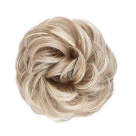 MORICA 1PCS Messy Hair Bun Hair Scrunchies Extension Curly Wavy Synthetic Chignon Hairpieces for Women (Natural Blonde & Lightest Blonde)