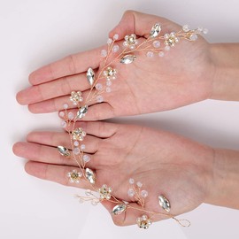 YERTTER - Diadema para novia, diseño de flores y perlas, para novia, dama de honor, boda, graduación, fiesta de cumpleaños (dorado)