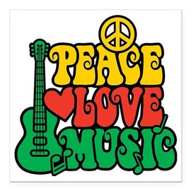 CafePress Reggae Peace Love Music Square Car Magnet 3 X 3 Square Car Magnet, Magnetic Bumper Display