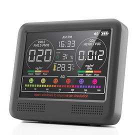 16-in-1 Air Quality Monitor Indoor with 7AQI Beep Alarm, CO2 Monitor, Air Quality Detector with PM1.0 | PM2.5 | PM10 | Temp | HUM | Formaldehyde | VOC Tester for Home Office Plant (Soft Black)