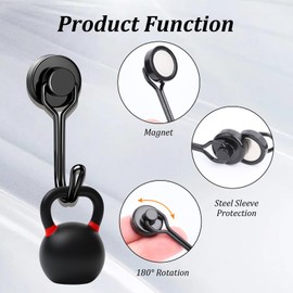 Daryunk 4Pcs Black Magnetic Hooks, with Hooks, 16MM Strong Magnetic Hook for Kitchens, Fridge, Door, Locker, Garages and Camping
